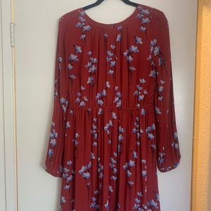 LOFT long sleeve red floral dress.